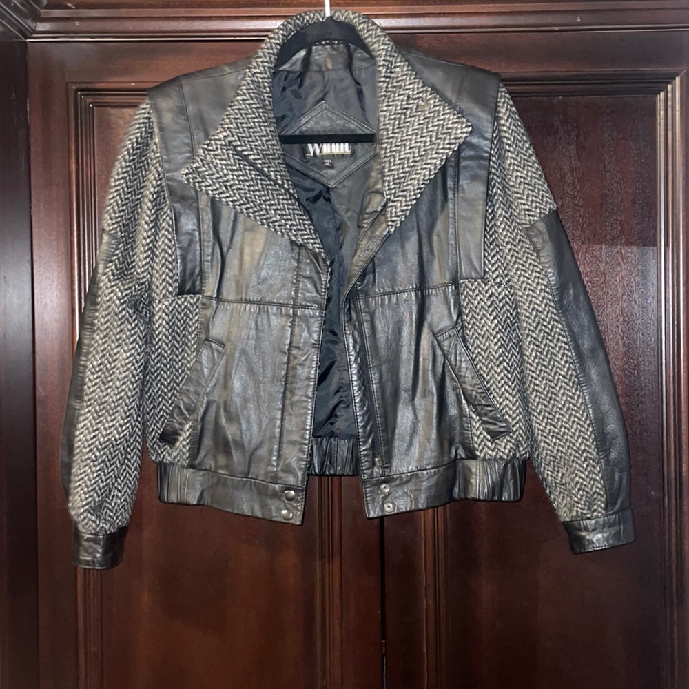 Vintage Winlit leather and wool tweed bomber jacket
